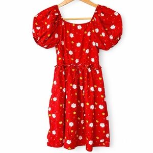 Disney ily 4EVER Minnie Mouse Snow White Red Floral Bubble Short Sleeve Dress
